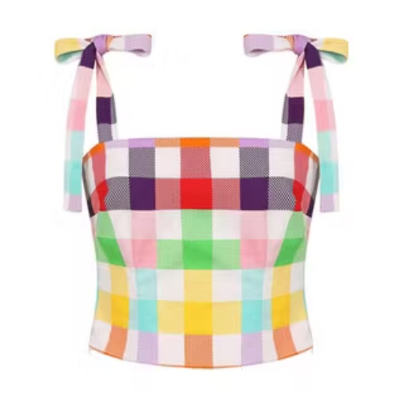 Collectif London Ylenia Rainbow Gingham Top Size 10 - Picture 1 of 14